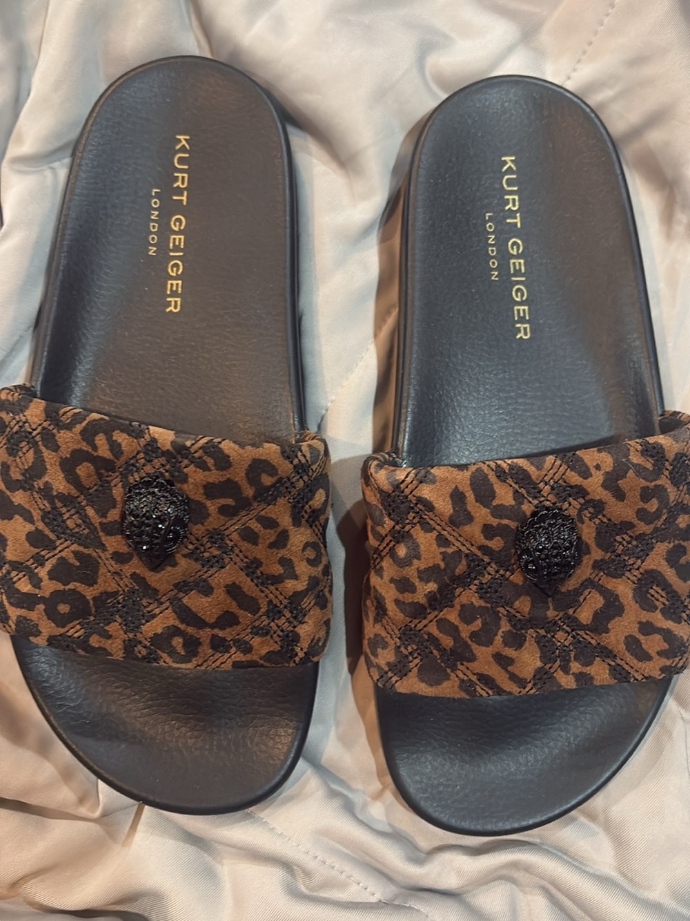 Kurt Geiger Leopard-Print Slide Sandals in Brown and Black